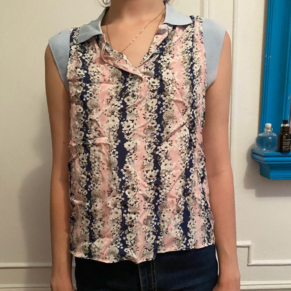 Carven floral button up collared top
